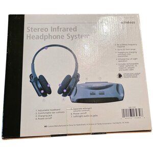 Optimus Stereo Infrared Wireless Headphone System 33-1163 With Transmitter Black